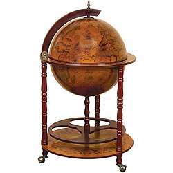 Wood 16th Century Style Globe Bar with Wine Rack Holder   