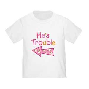  Hes Trouble Pink Girl Twin Toddler Shirt   Size 3T: Baby