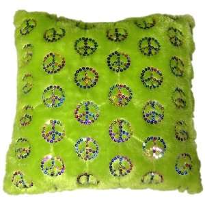   Yin Sequins Embellished Peace Sign 18 Inch by 18 Inch Faux Fur Pillows