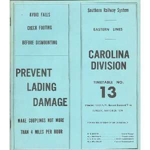   Timetable #13 Carolina Division from 1974 #1092 
