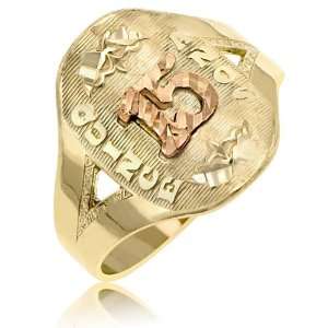  Ladies Quince Anos Ring in 14K Tri color Gold: Jewelry