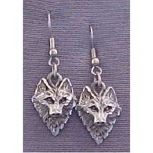  Wolf Head Diamond Cut Pewter Earrings (#ERM370 