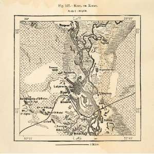 1882 Relief Line block Map Kiev Kyiv Dnieper River Lake Starik Lavra 