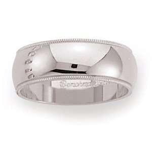 18K White Gold 7mm Domed Milgrain Comfort Fit Wedding Band Ring (Sizes 