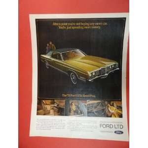 1972 Ford LTD Print Ad (woman sitting in car,seat back) Orinigal 1972 