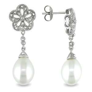  9.5 10 mm Freshwater Pearl and Diamond Accent Earrings in 