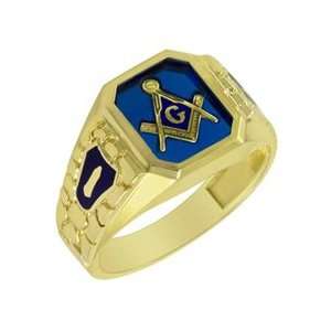   Lab Created Sapphire Masonic Ring in 10K Gold mns dia sol rg: Jewelry