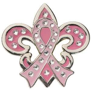 Crystal Pink Ribbon Fleur De Lis Ball Marker & Clip  