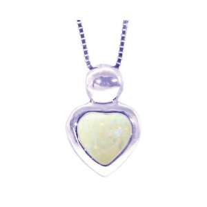  14K White Gold Heart Gemstone Pendant Opal , Chain  NOT 