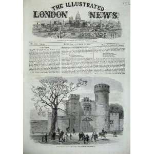  1869 Lord Derby Lodge Gate Knowsley People Horse Print 
