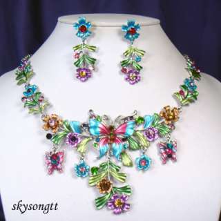 Enamel Crystal Butterfly Floral Necklace Set S1618M  