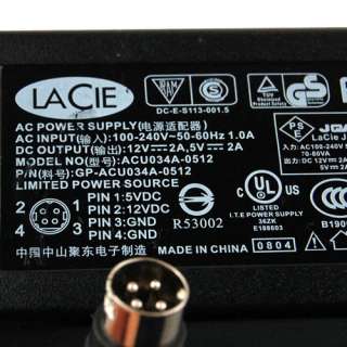 LACIE ACU034A 0512 12V 2A 5V 2A AC power adapter 4pin  