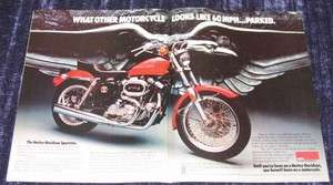 1977 Harley Davidson Sportster XLCH Motorcycle Original Color Ad 