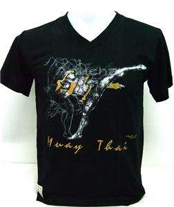 Muay Thai T shirts H Kick Boxing V Neck Black Cotton L  