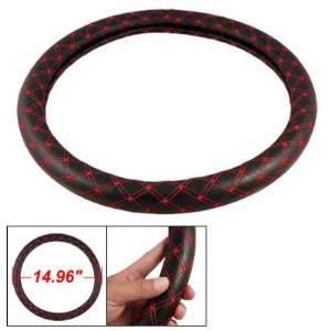  Auto Car 38cm Faux Leather Red Stitching Black Steering 