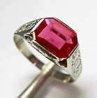 Excellent Deco 14K White Gold Red Sto