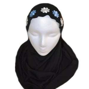  Black 1 Piece Al Amira Hijab with Blue and White Daisy 