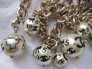 AUTH CHANEL 06A CUTE CHARMS PEARL CC LOGO BELT NECKLACE  