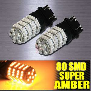 2x AMBER 3157 SMD 80 LED STOP/BRAKE SIGNAL LIGHT BULBS  