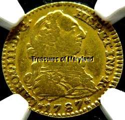 NGC VF30 CERTIFIED 1787 SPANISH GOLD 1 ESCUDOS DOUBLOON  