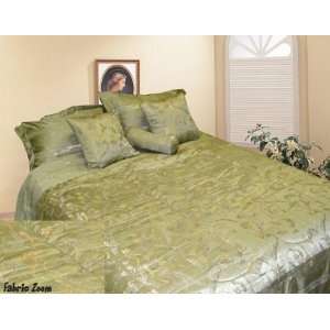 7pcs Queen Green Jacquard Comforter Bed in a Bag Set:  Home 