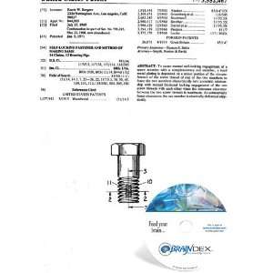  NEW Patent CD for SELF LOCKING FASTENER AND METHOD OF 