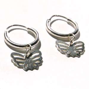  Butterfly Drop 925 Italy Silver Loop Earring Jewelry