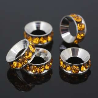 Orange Crystal Rounded Charm Bead Fit Bracelet 5pcs  