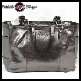 NWT COACH METALLIC LEATHER GALLERY EAST WEST TOTE 17721 SILVER PEWTER 