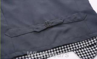 Mens Slim Fitted Stylish Vest Plaid Waistcoat Black 3 Size Z77  