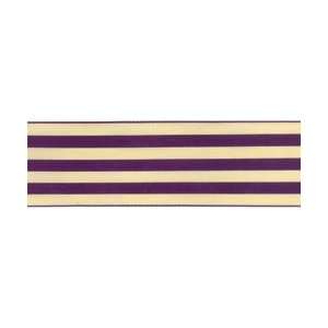 Striped Double Face Satin Ribbon 2X25 Yards   Purple/Ivory Purple 
