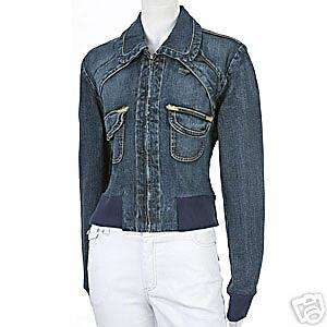 Yuka Jeans Blue Stretch Denim Zip Front Jacket (L) New  