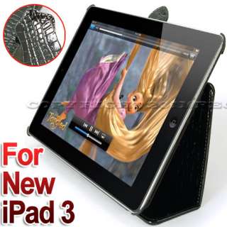 BLACK GENUINE LEATHER HARD CASE COVER POUCH STAND FOR APPLE NEW iPad 3 