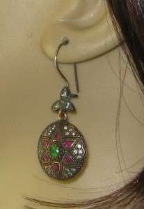   /925 Sterling Silver 1.78ct Emerald Ruby Sapphire Earrings 13g  
