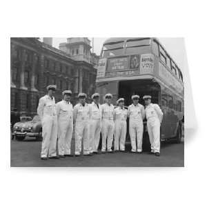 London Bus Tour USA Group of milkmen stand..   Greeting Card (Pack of 