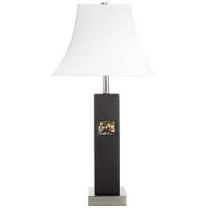 Digital Photo Black Wood Table Lamp with White Linen Shade