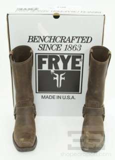 Frye Tan Leather & Brass Buckle Mid Calf Harness Boots Size 7.5 M 
