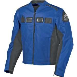  Icon Accelerant Leather Motorcycle Jacket Blue: Automotive