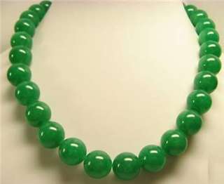 Beautiful GREEN Jade 14mm Beads Necklace 18  