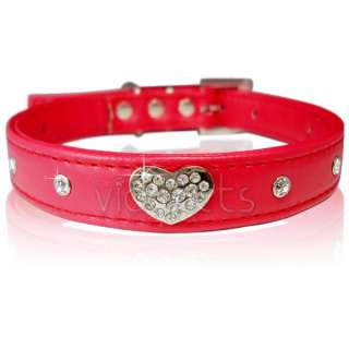 11 14 Red Leather Rhinestone Heart Dog Collar Small  