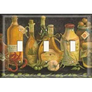  Three Switch Plate   Black Olive Oil Bottles