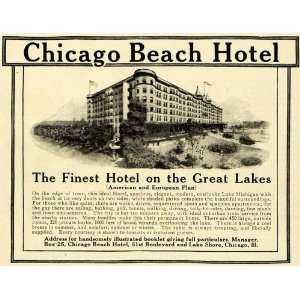   Ad Chicago Beach Hotel Great Lake Michigan Shore   Original Print Ad
