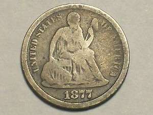 1877 CC Seated Liberty Dime VG e475  