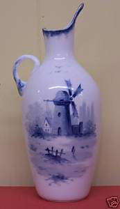 Pairpoint Delftware Ewer Type Handled Vase, 1880s  RARE  