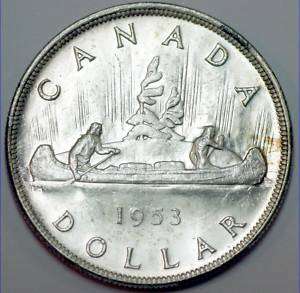 1953 Great looking 80% Silver Canadian One Dollar   MS  