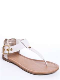   Women T Strap Dress Sandal Flat Shoe sz White Gold yoana  