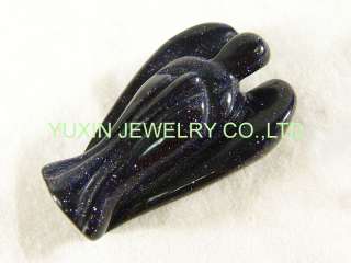 YNA204 Blue goldstone carved angel with wing figurine  