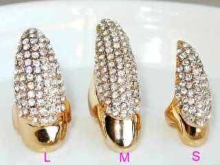   gold plated chunky claw paw crystal finger tips nail ring R30  