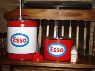   Esso Themed Metal Gasoline Gas Cans plus two (2) bonus items  