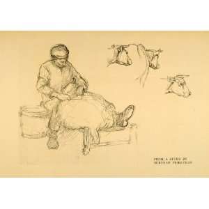  1898 Print Artist Bertram Priestman Farm Cattle Sketch 